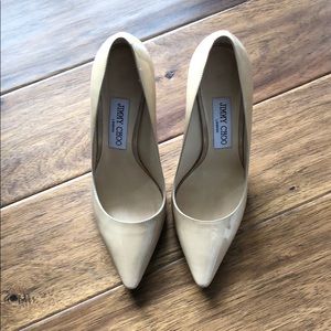 Jimmy Choo Romy 100 Patent Leather Nude Pump